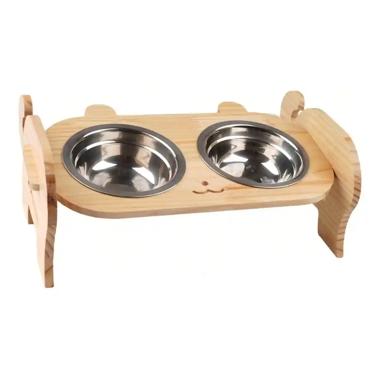 Adjustable Cat Dog Raised Bowl Stand with Stainless Steel Double Bowls - Image 2
