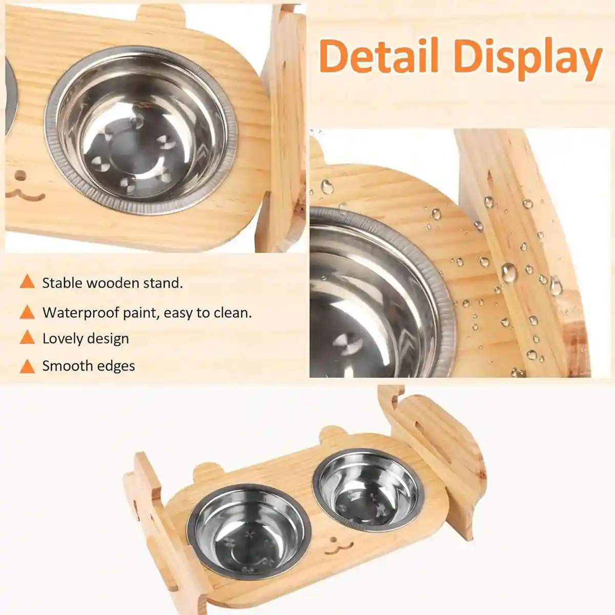 Adjustable Cat Dog Raised Bowl Stand with Stainless Steel Double Bowls - Image 4