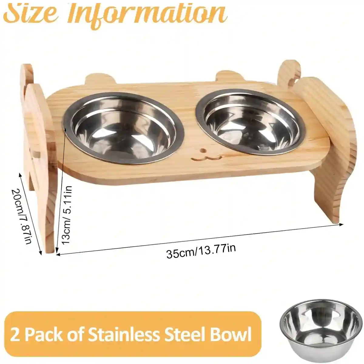 Adjustable Cat Dog Raised Bowl Stand with Stainless Steel Double Bowls - Image 7