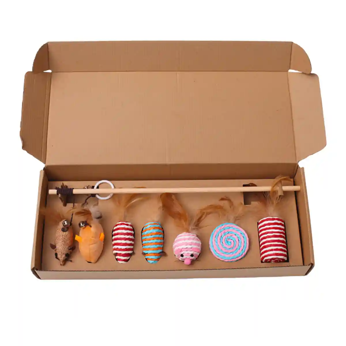 Cat Feather Toy Set with Wooden Wand and Bell