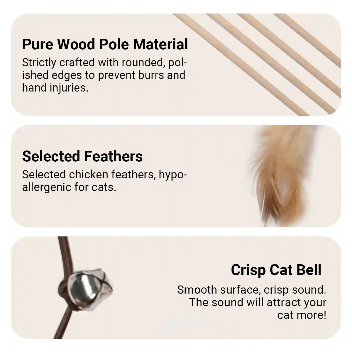 Cat Feather Toy Set with Wooden Wand and Bell - Image 5