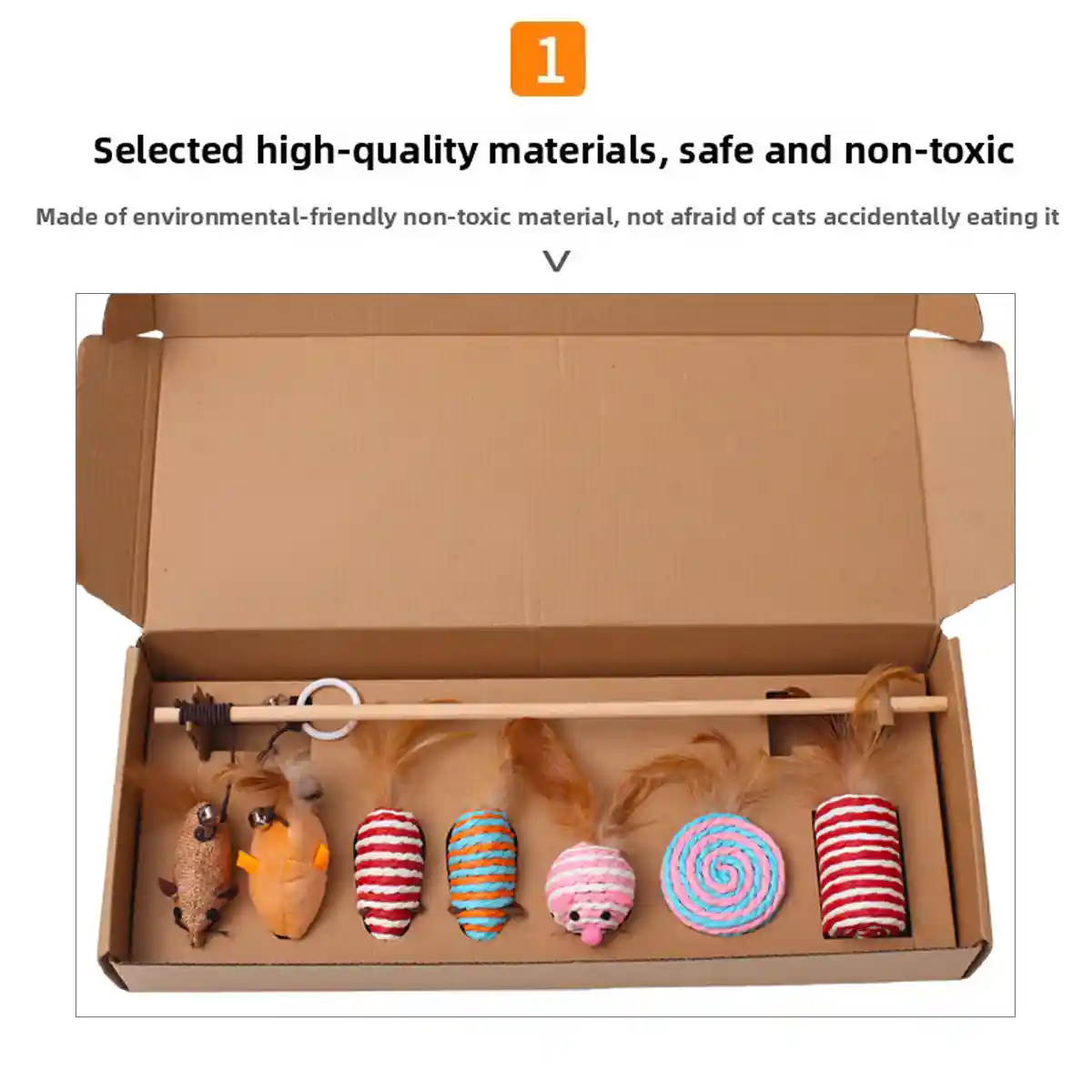 Cat Feather Toy Set with Wooden Wand and Bell - Image 7