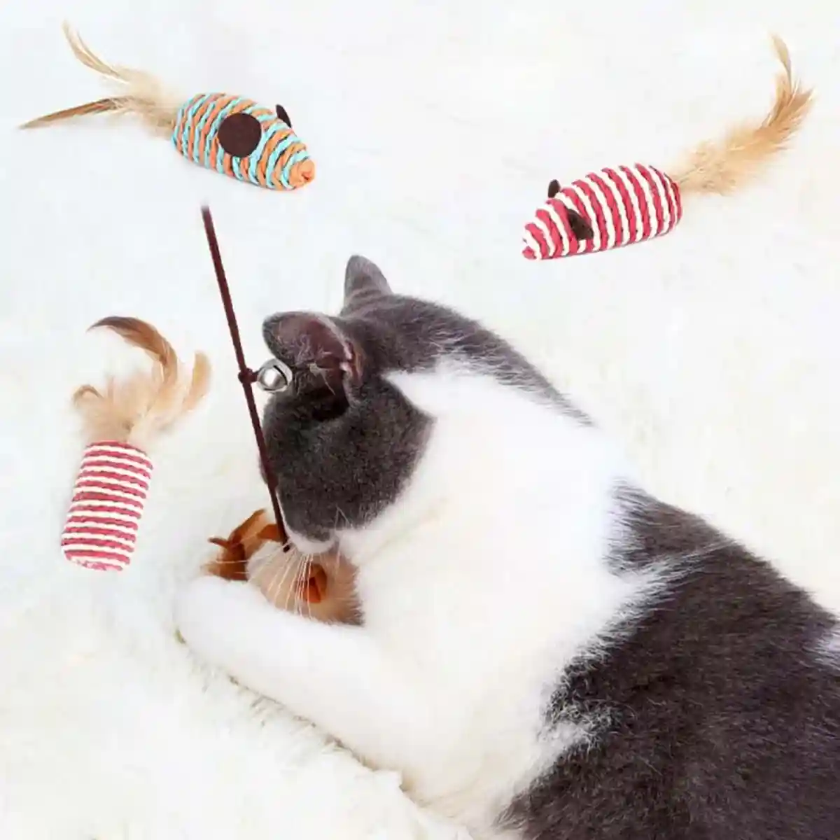 Cat Feather Toy Set with Wooden Wand and Bell - Image 8