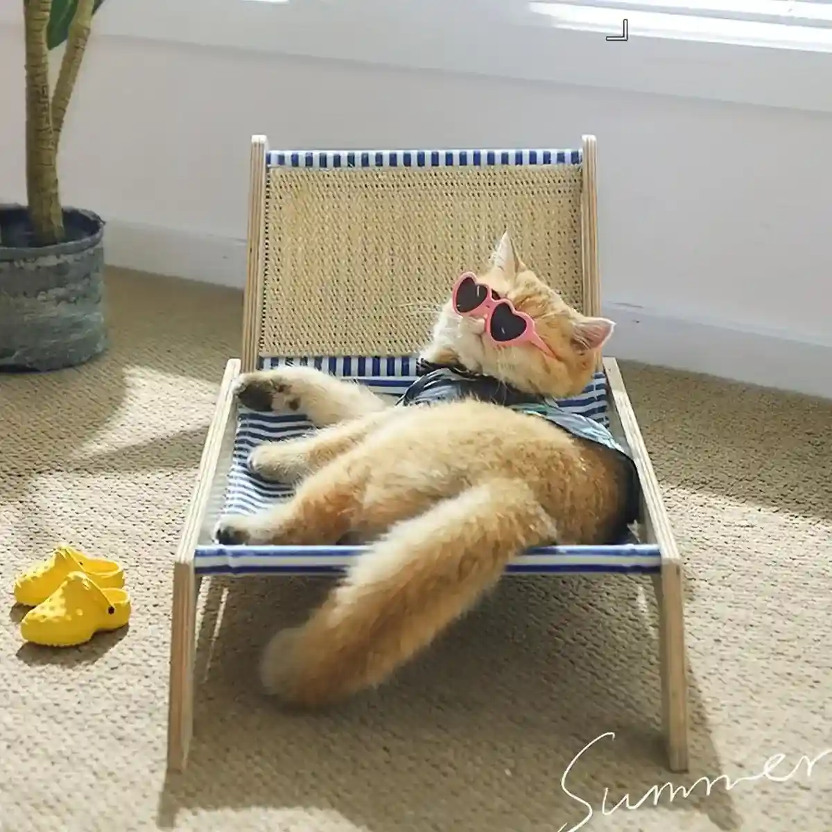 Cat Hammock Bed Summer Recliner with Scratch Post & Breathable Fabric - Image 5