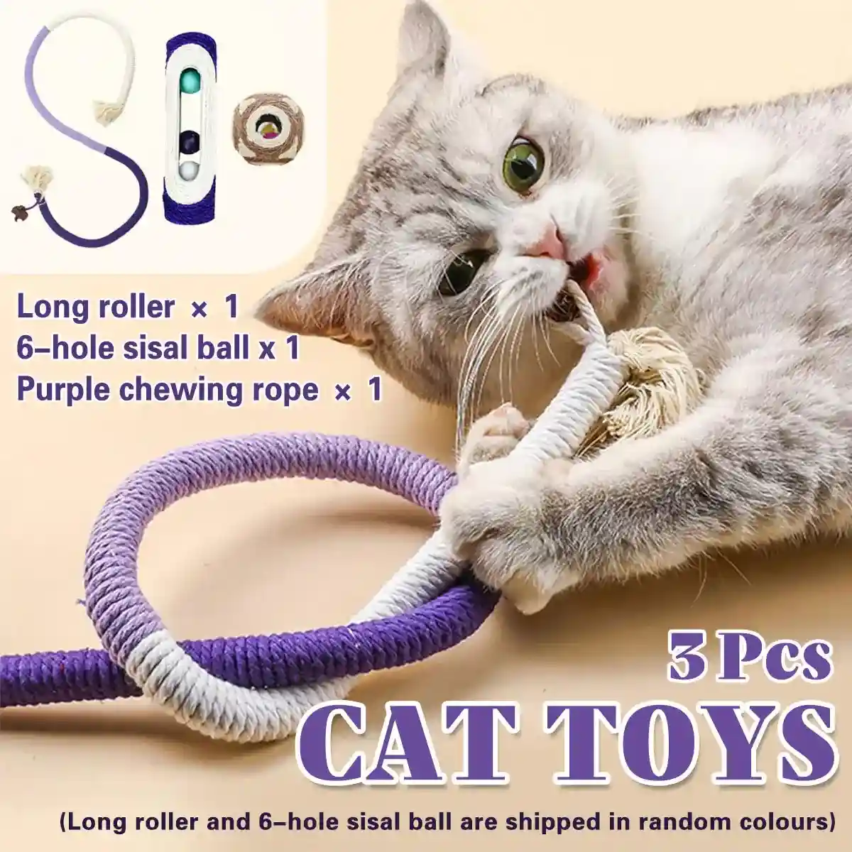 3PCS Interactive Chew & Scratch Toys with Cat Play Set for Indoor Fun