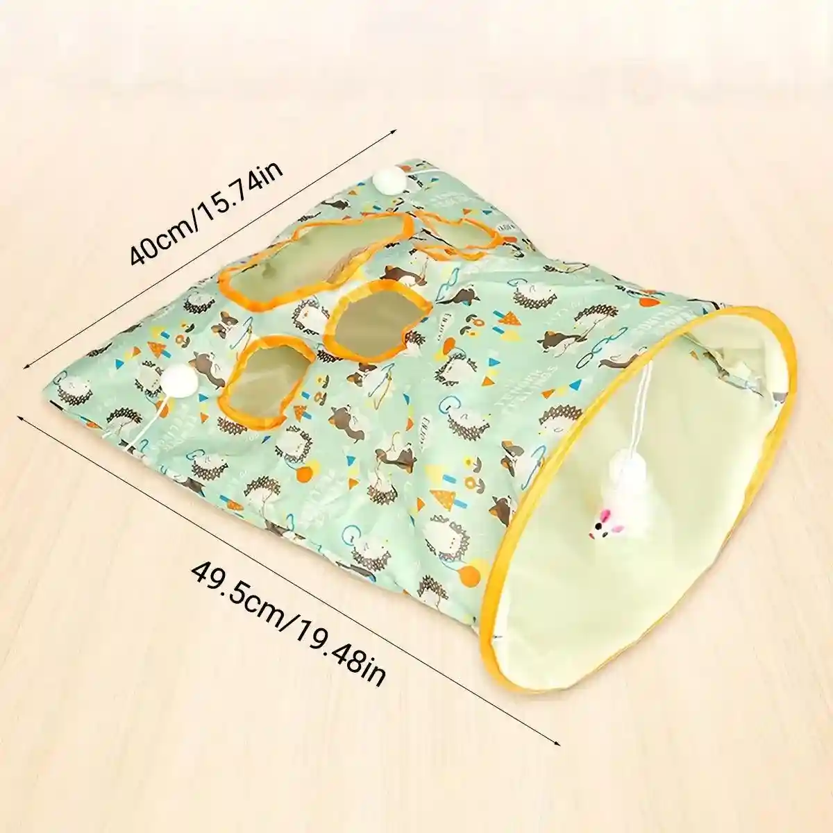 Interactive Foldable Cat Play Tunnel Crinkle Peek Holes & Hanging Balls - Image 8