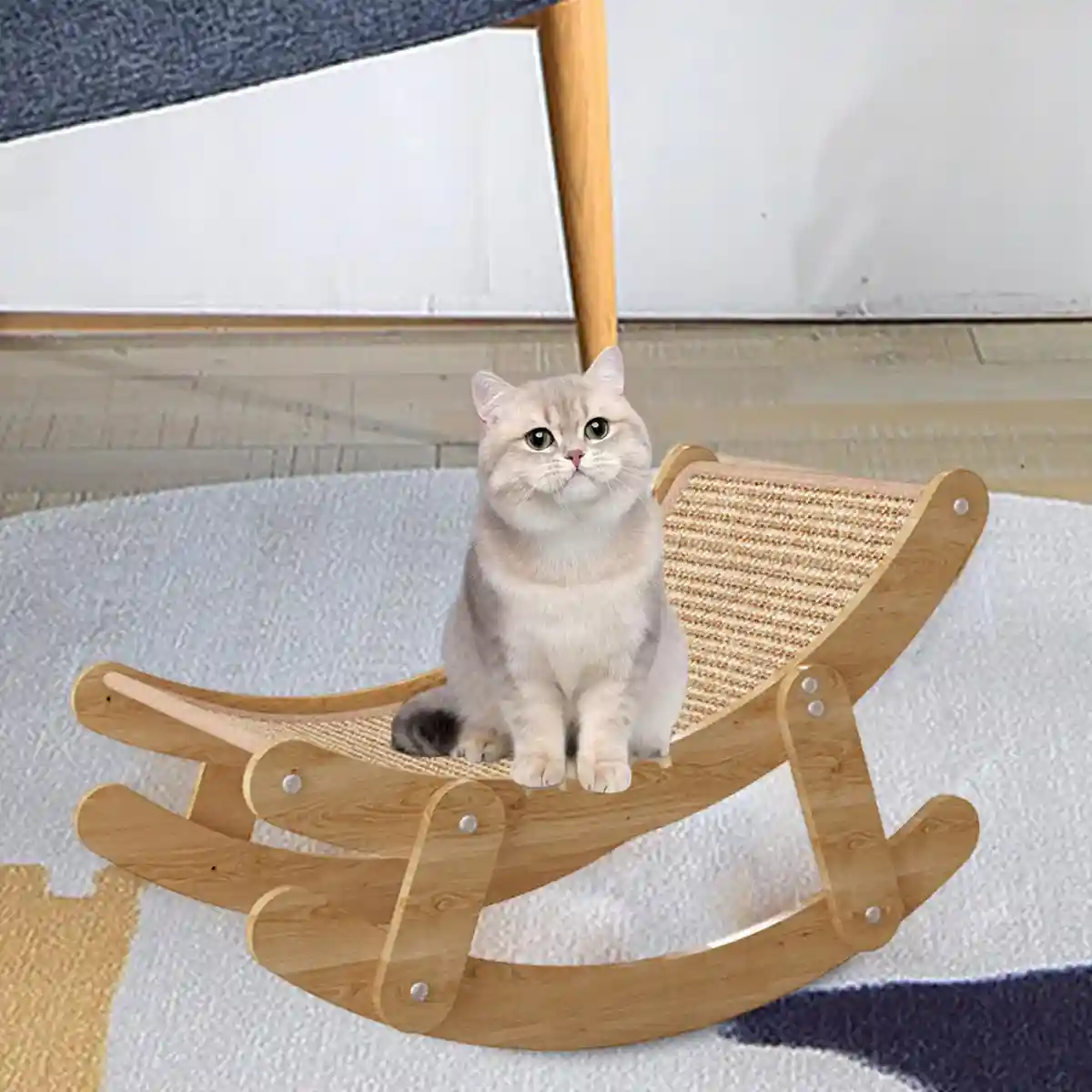 Sisal Cat Rocking Bed With Wooden Frame For Scratching And Napping - Image 9