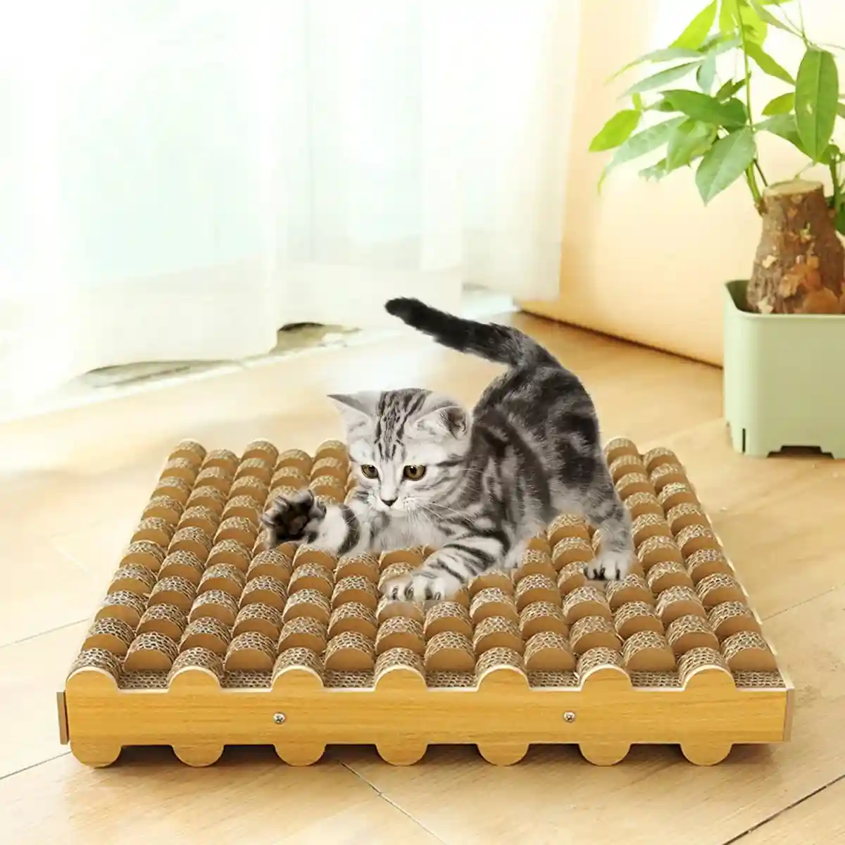 Cat Scratch Board Corrugated Paper Scratcher & Lounger With Massage Design - Image 9