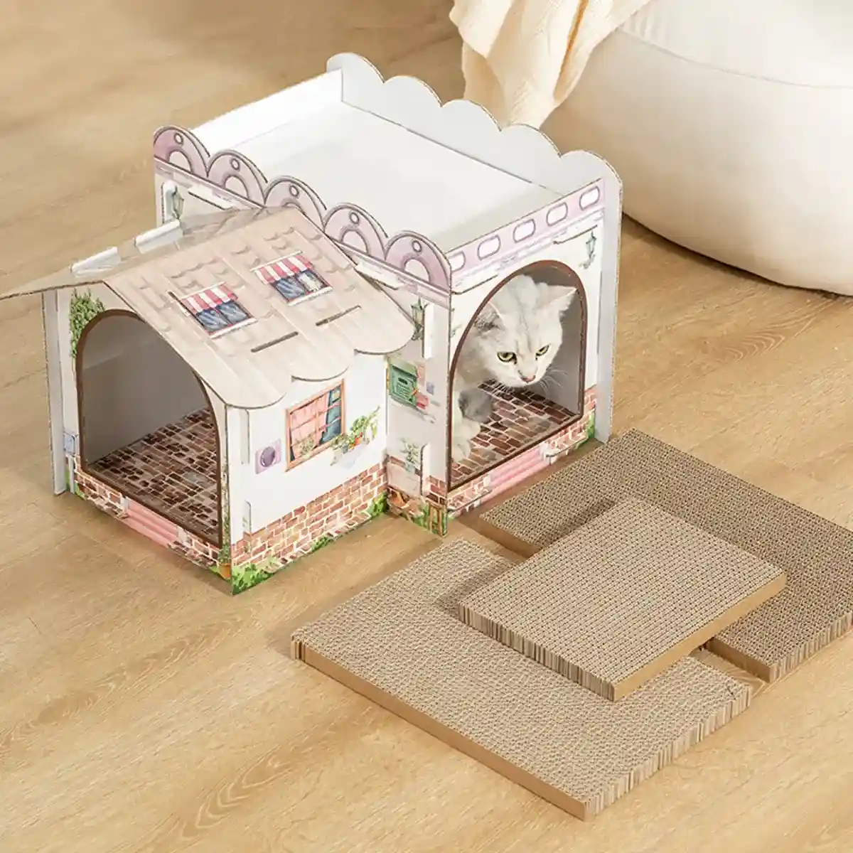 Cardboard Cat Scratch House with Roof Cat Scratch Board Sofa - Image 10
