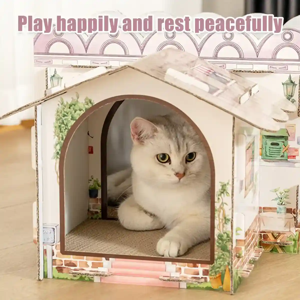 Cardboard Cat Scratch House with Roof Cat Scratch Board Sofa - Image 9