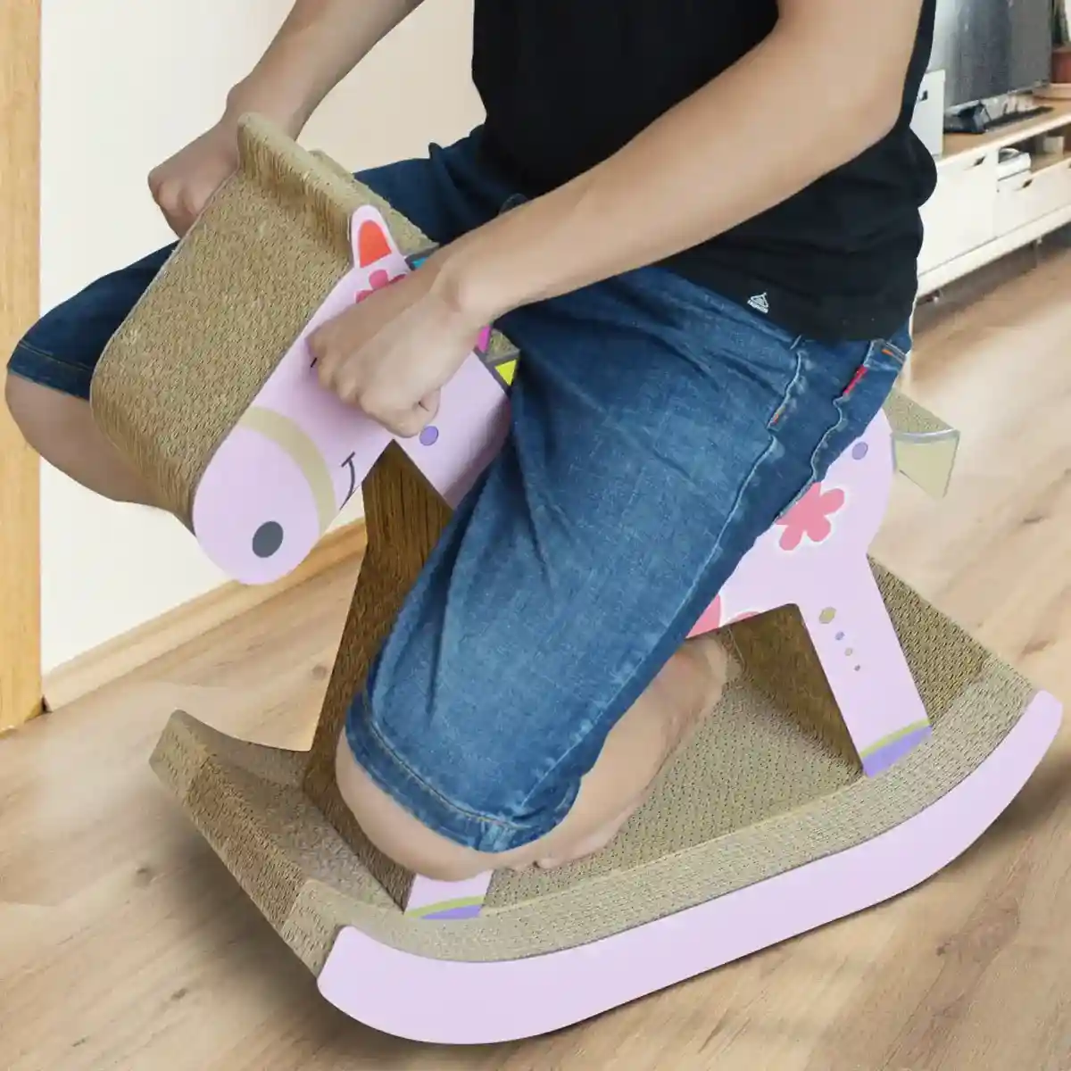 Horse-Shaped Cat Scratcher House Sakura Pink Corrugated Bed - Image 11