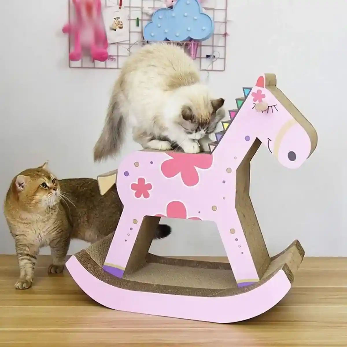 Horse-Shaped Cat Scratcher House Sakura Pink Corrugated Bed - Image 12
