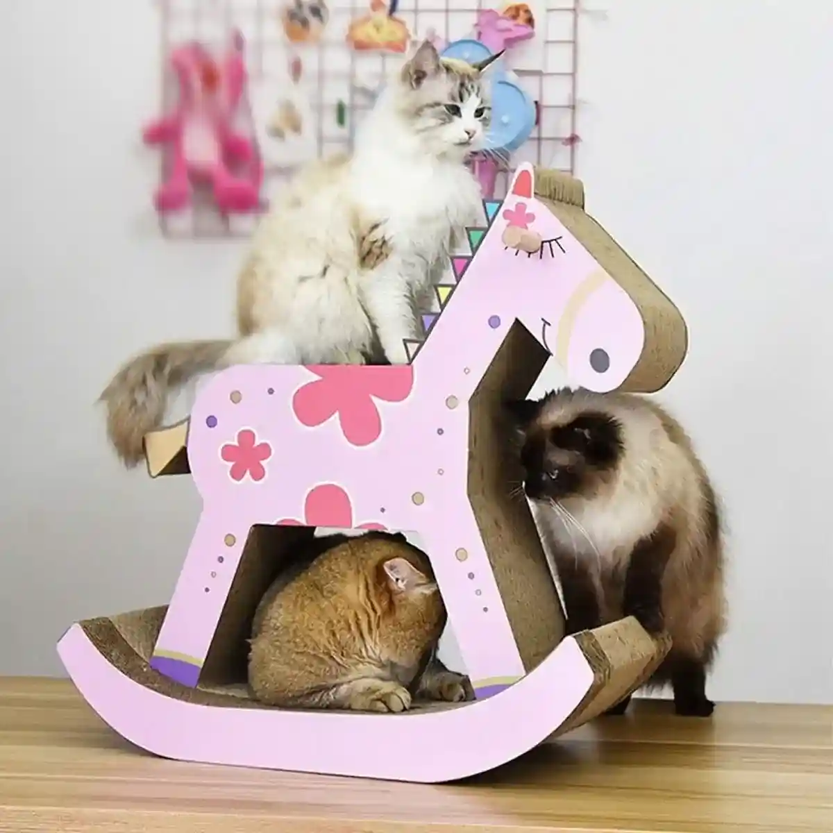 Horse-Shaped Cat Scratcher House Sakura Pink Corrugated Bed - Image 4