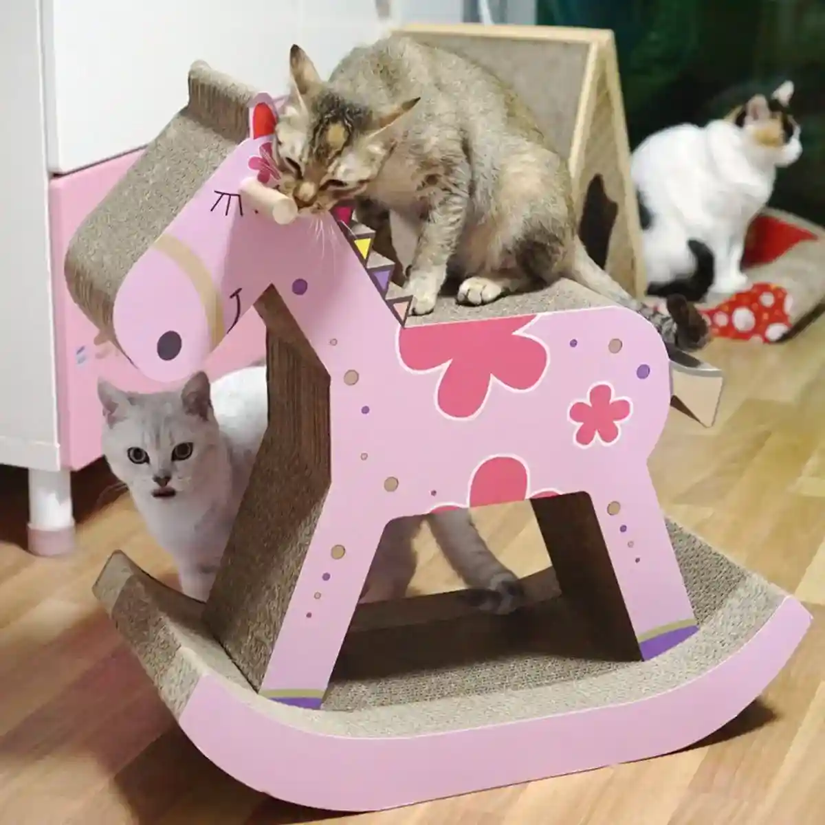 Horse-Shaped Cat Scratcher House Sakura Pink Corrugated Bed - Image 9
