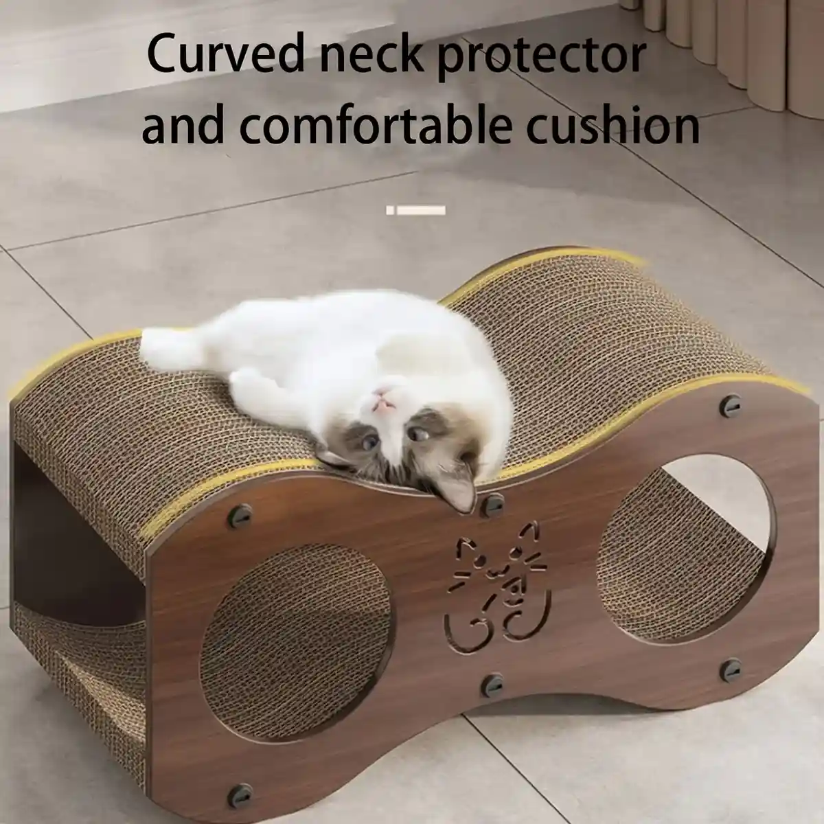 3-in-1 Cat Scratcher Tunnel House with Bed & Tunnel Walnut Colour - Image 11