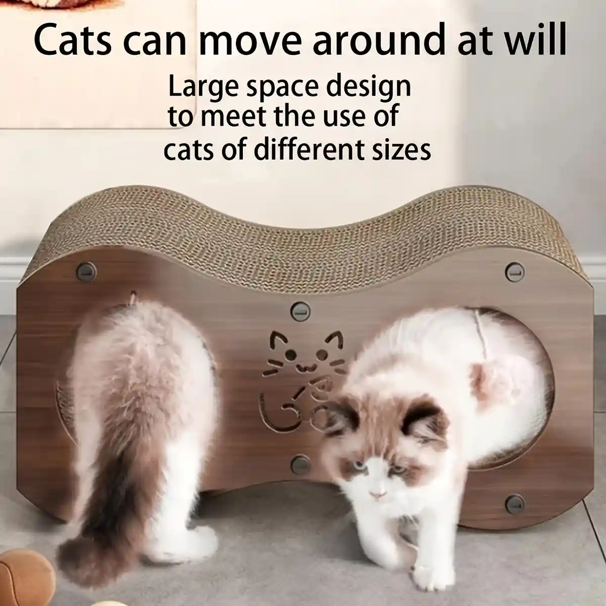 3-in-1 Cat Scratcher Tunnel House with Bed & Tunnel Walnut Colour - Image 3