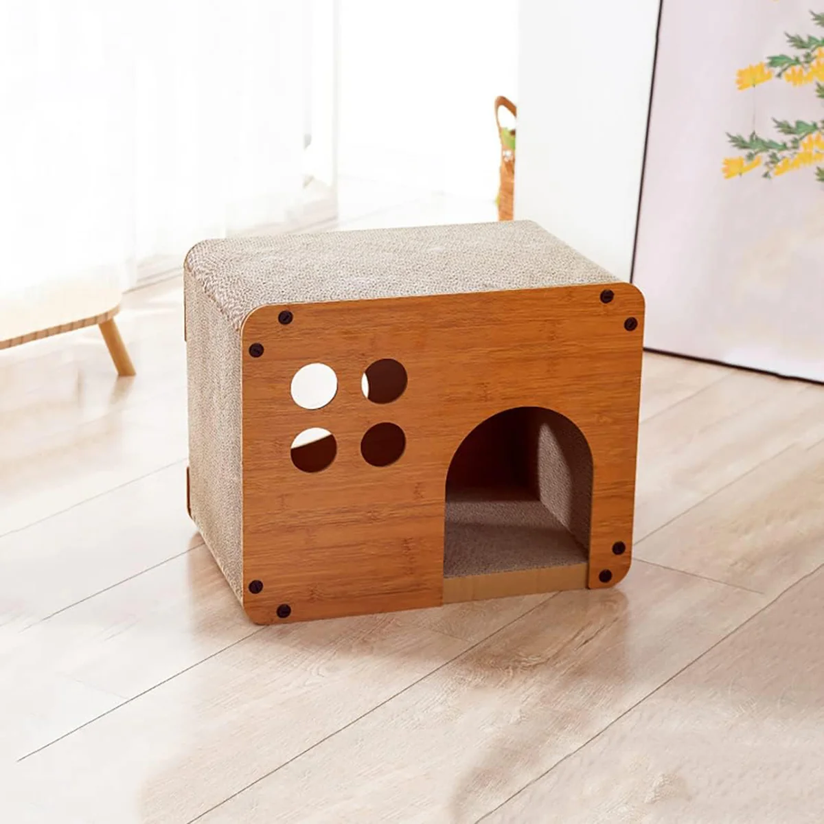 Cat Scratching Board 2 In 1 Wooden Cat Bed - Image 7