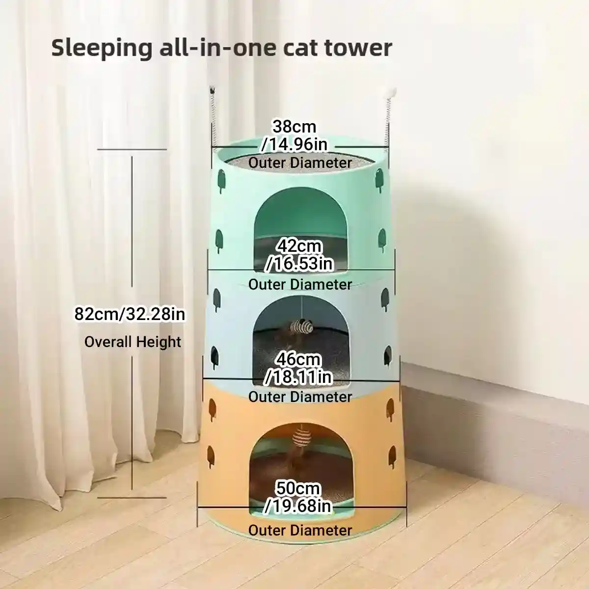 Space-Saving Cat Tower Bed with Scratcher & Toys for Multi-Cat Homes - Image 7