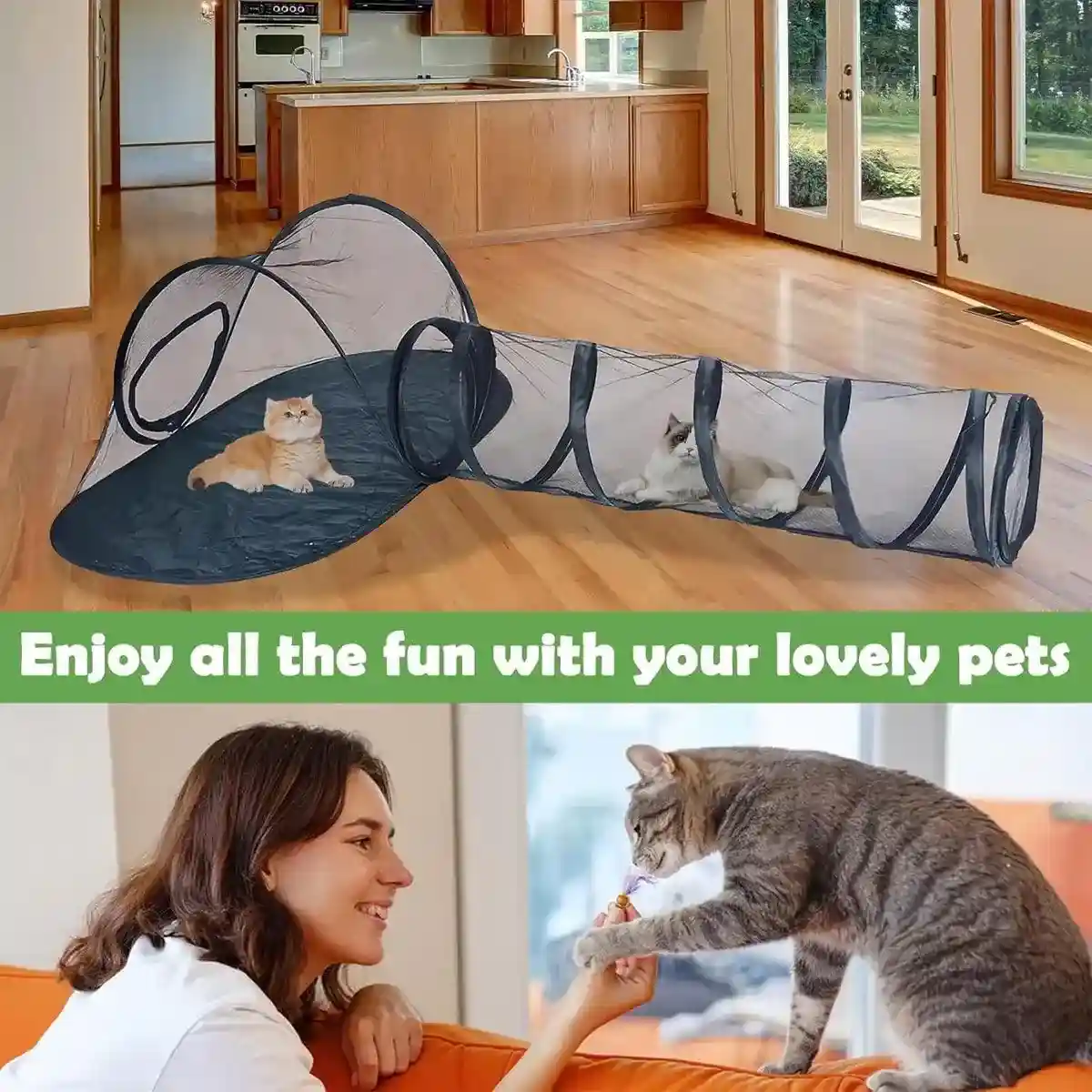 Foldable Cat Tunnel Outdoor Play Tent Breathable Mesh Pet Playpen - Image 6