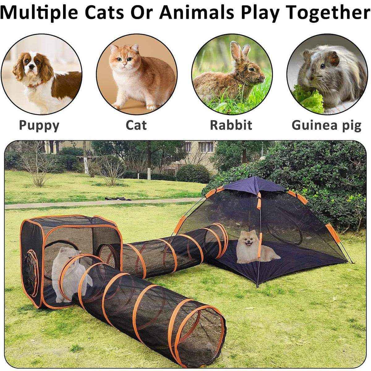 4pcs Foldable Cat Tunnel Outdoors Breathable Mesh Playpen for Safe Outdoor Fun - Image 8