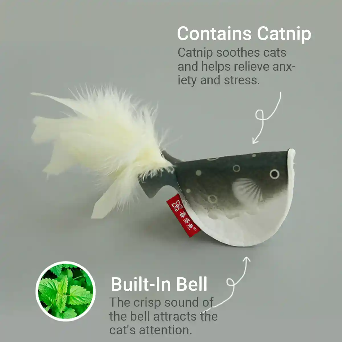 Catnip Pufferfish Toy with Bell & Feathers - Image 5