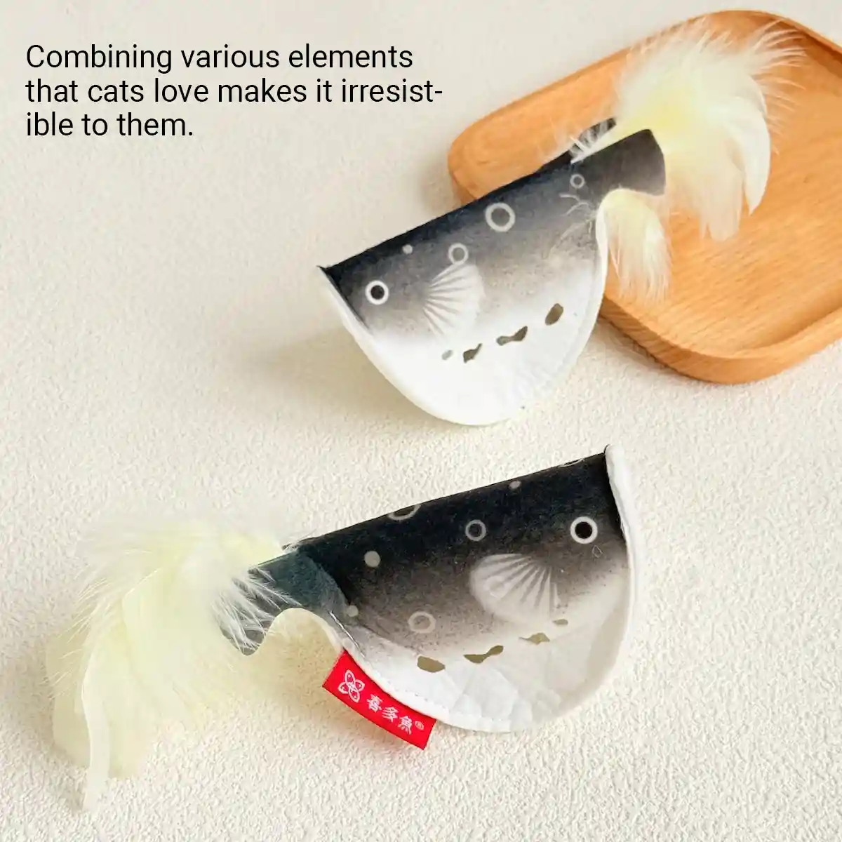 Catnip Pufferfish Toy with Bell & Feathers - Image 7