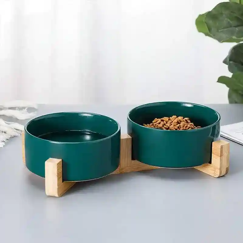 Ceramic Cat Bowl Set Elevated Double Pet Bowls with Bamboo Stand - Image 13