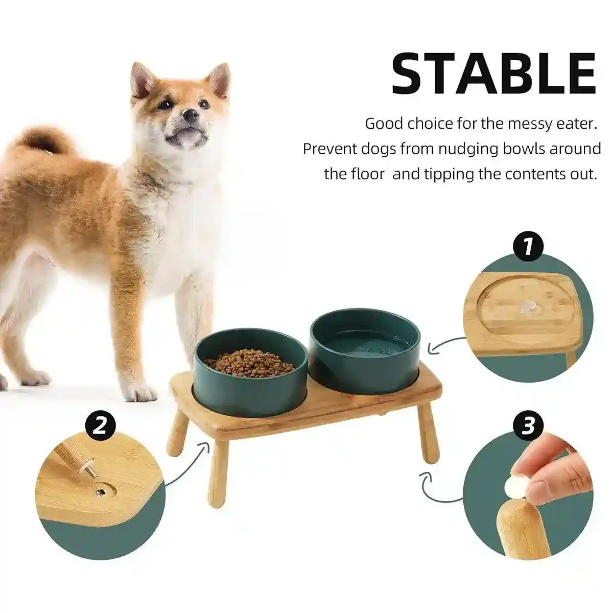 Anti-Slip Ceramic Pet Bowl with Elevated Wooden Stand - Image 4