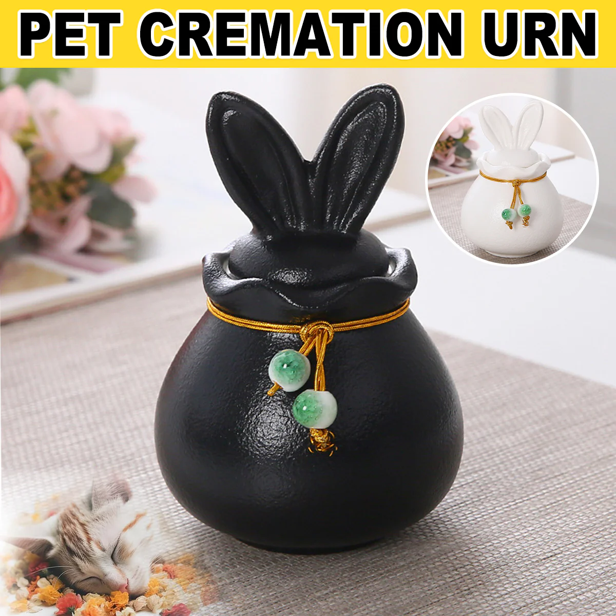 Ceramic Pet Urn Bunny Ear Memorial Keepsake - Image 2