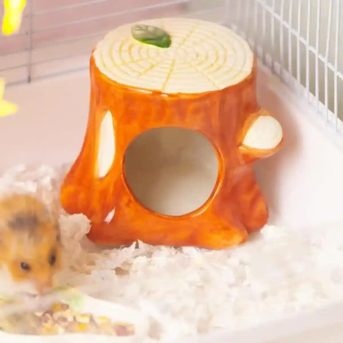 Ceramic Tree Stump Hamster Nest Cozy Hideout for Small Pets - Image 4