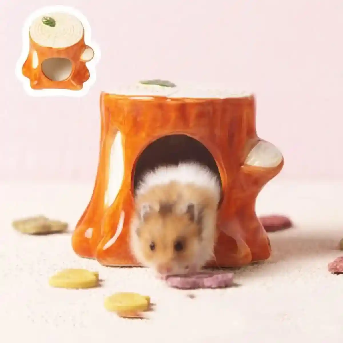 Ceramic Tree Stump Hamster Nest Cozy Hideout for Small Pets - Image 5