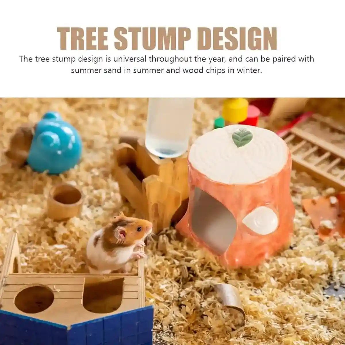 Ceramic Tree Stump Hamster Nest Cozy Hideout for Small Pets - Image 7