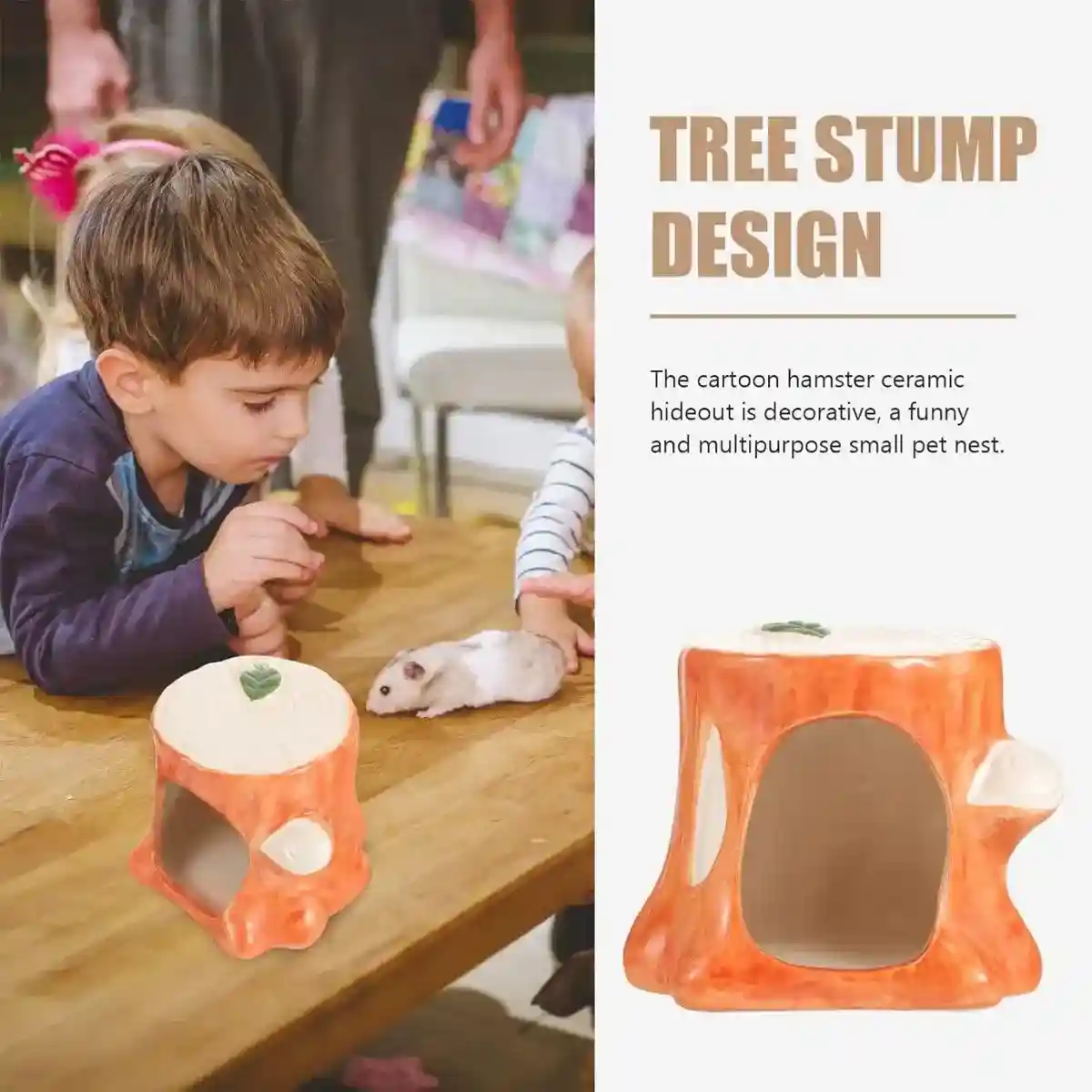 Ceramic Tree Stump Hamster Nest Cozy Hideout for Small Pets - Image 8
