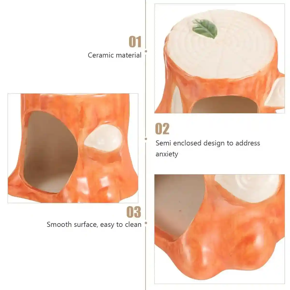 Ceramic Tree Stump Hamster Nest Cozy Hideout for Small Pets - Image 9