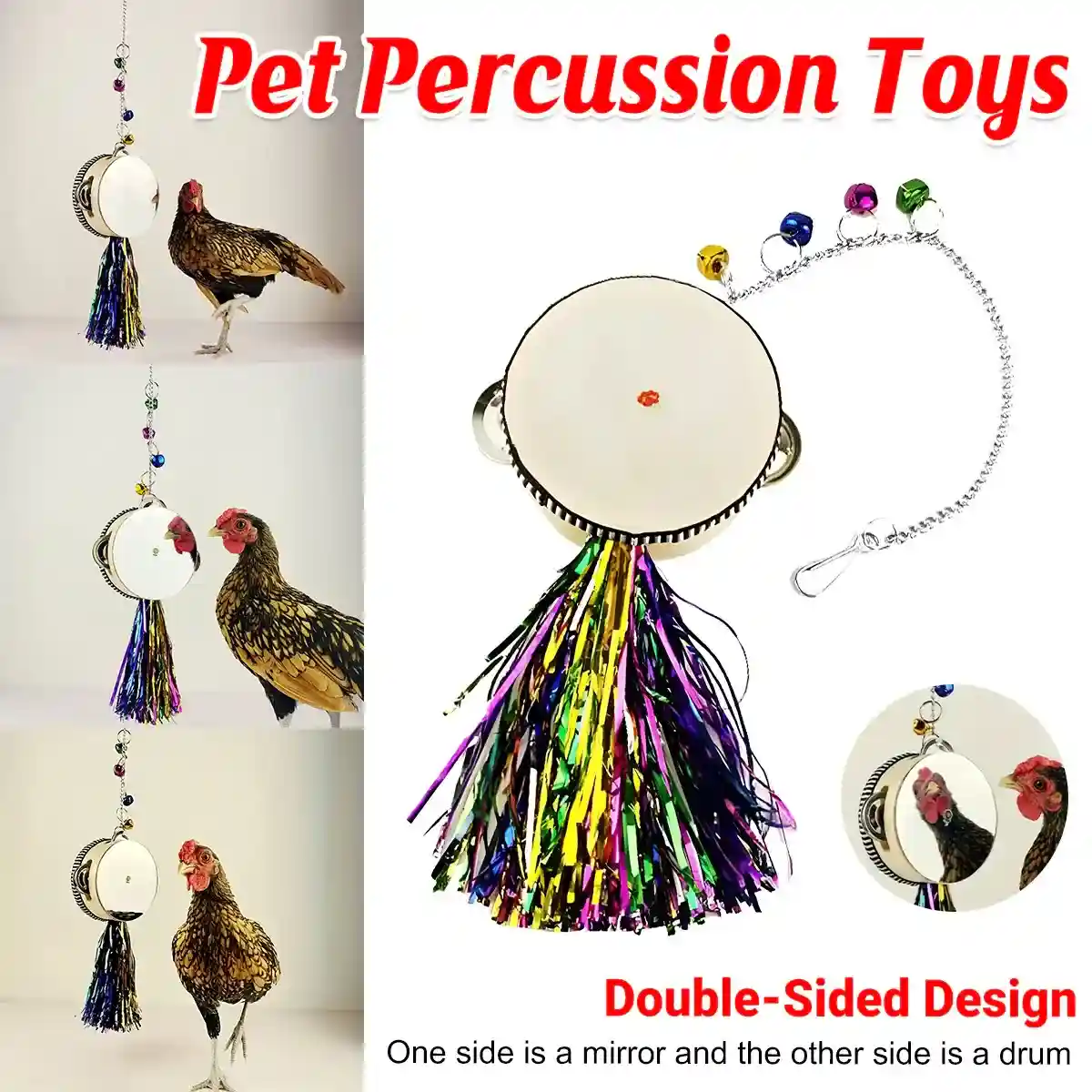 Hanging Mirror Drum Chicken Toys for Coop Enrichment and Fun