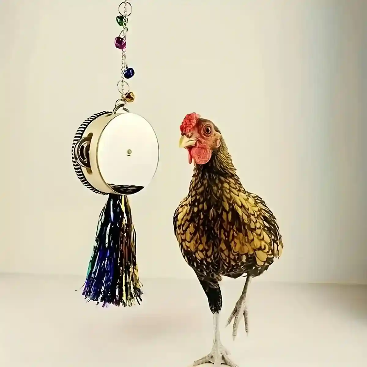 Hanging Mirror Drum Chicken Toys for Coop Enrichment and Fun - Image 4