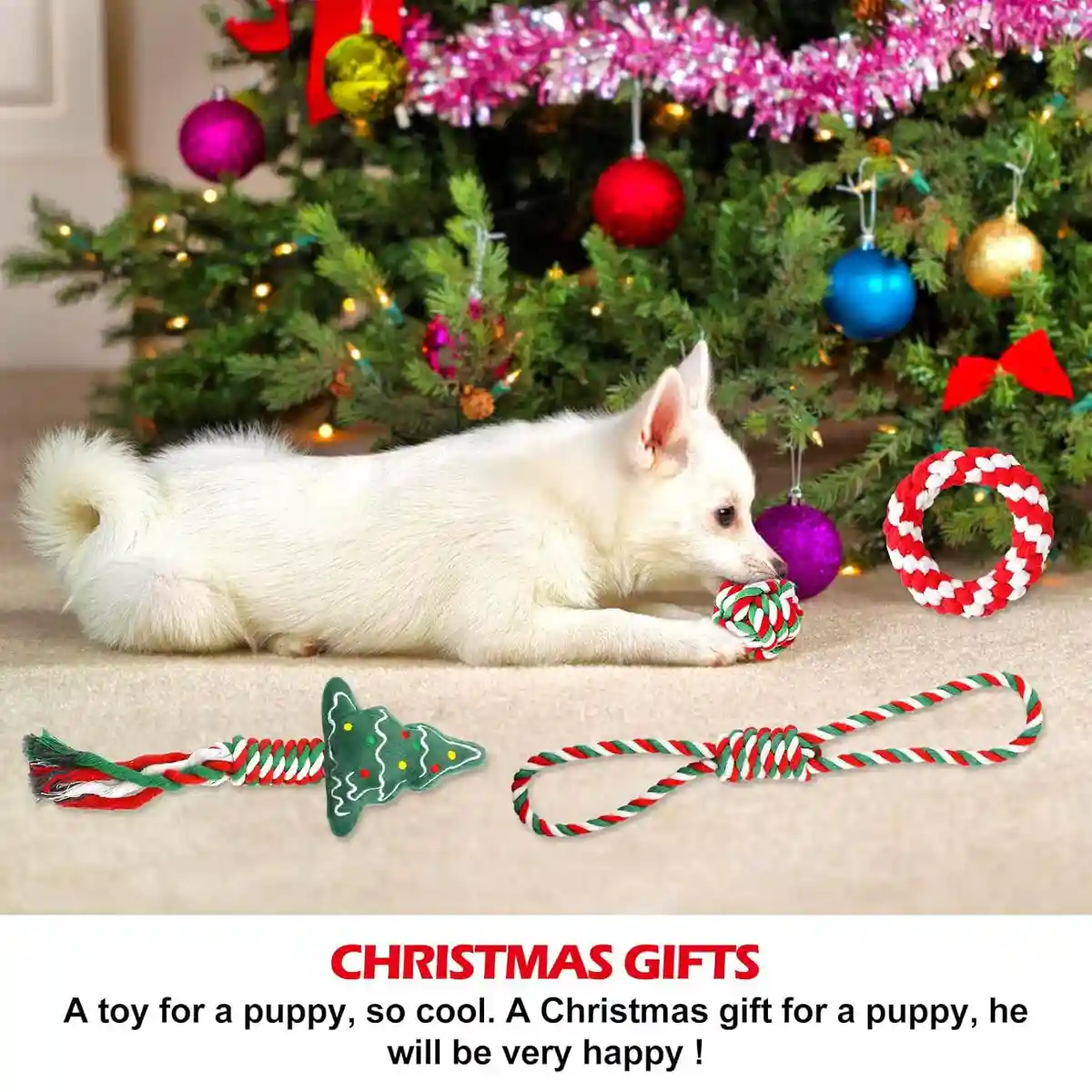 Christmas Dog Toy Set 8pcs Cotton Rope Chew & Play Toys - Image 14