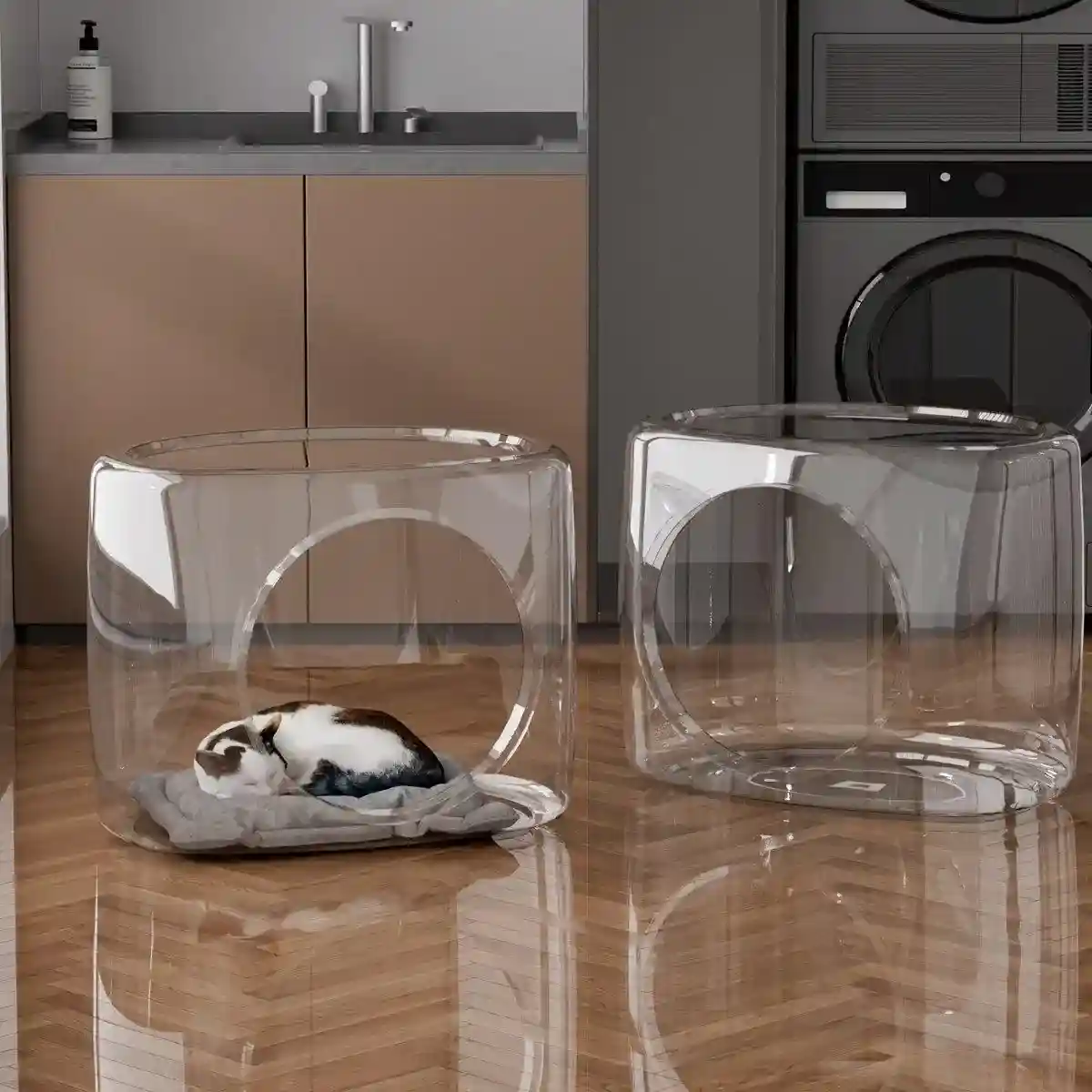 Transparent Capsule Cat Litter Box Semi Enclosed Cat House for Indoor Use AU - Image 13