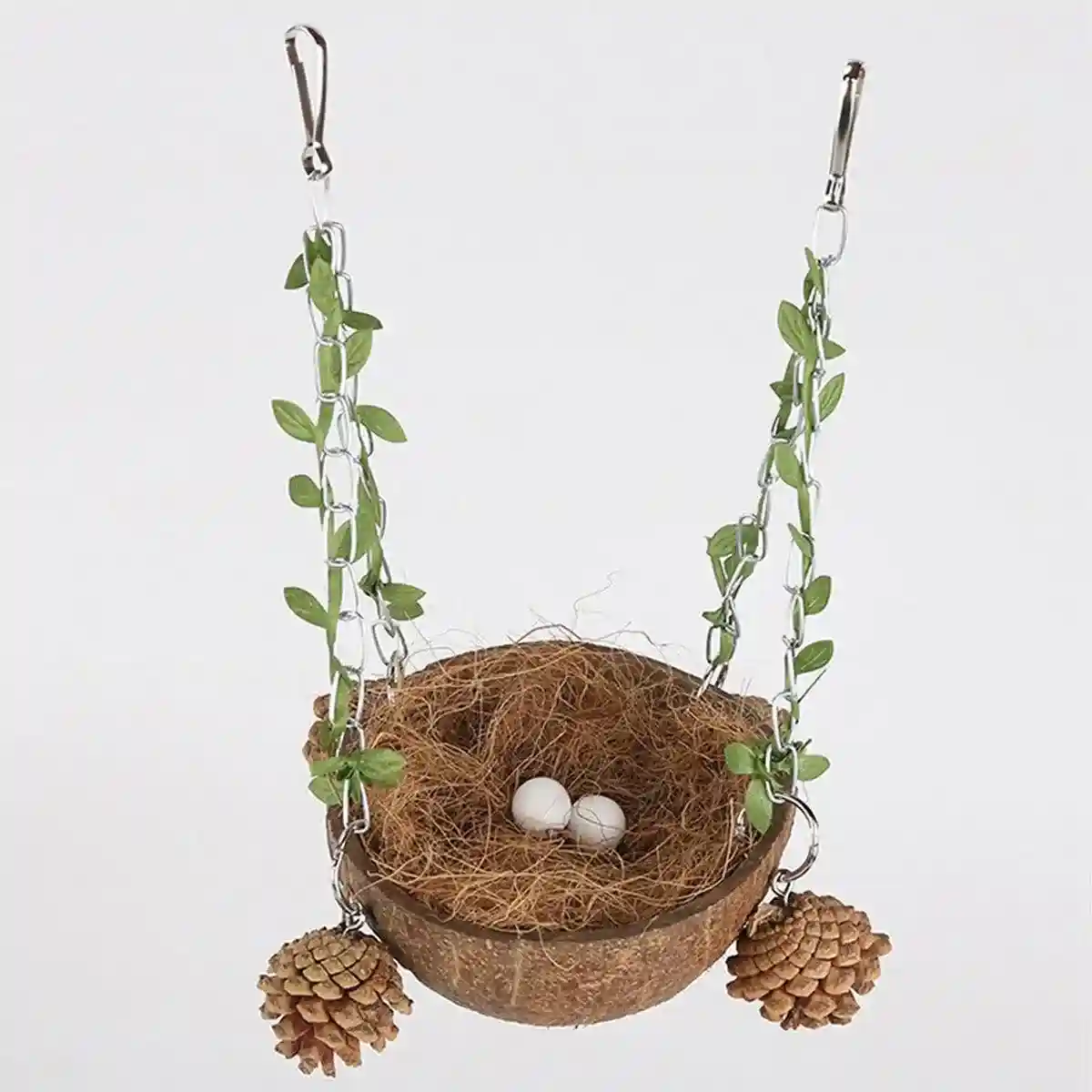 Coconut Bird's Nest for Parrots Natural Habitat with Swing & Hammock - Image 4