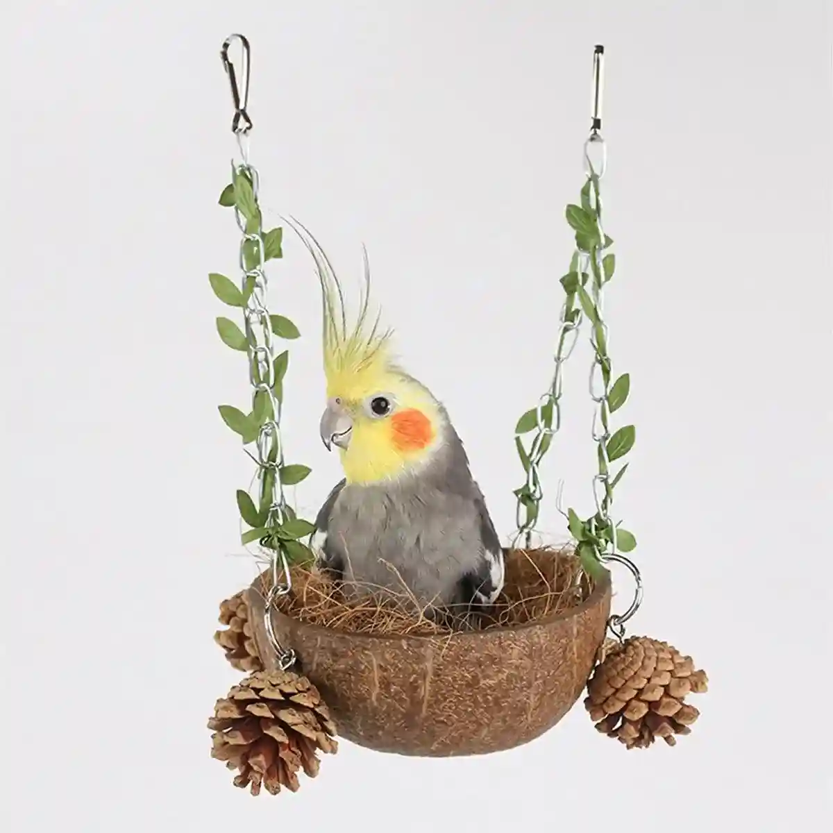 Coconut Bird's Nest for Parrots Natural Habitat with Swing & Hammock - Image 6