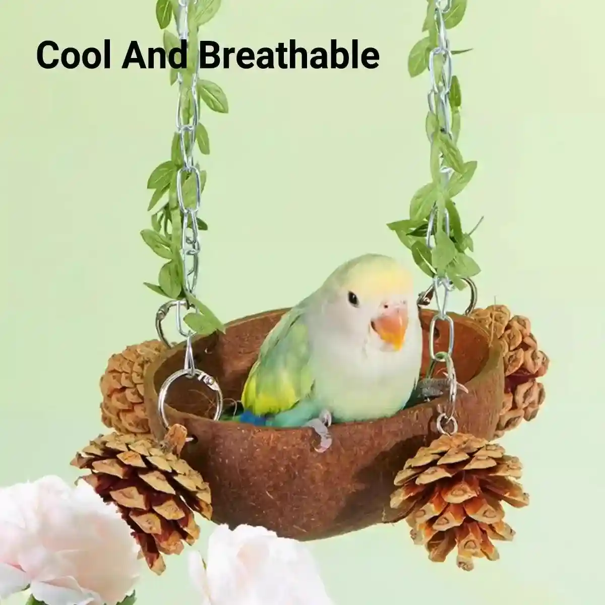 Coconut Bird's Nest for Parrots Natural Habitat with Swing & Hammock - Image 8