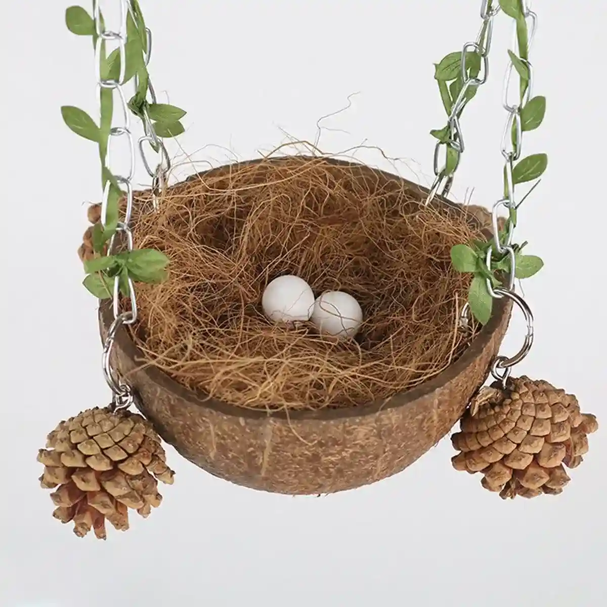 Coconut Bird's Nest for Parrots Natural Habitat with Swing & Hammock - Image 9