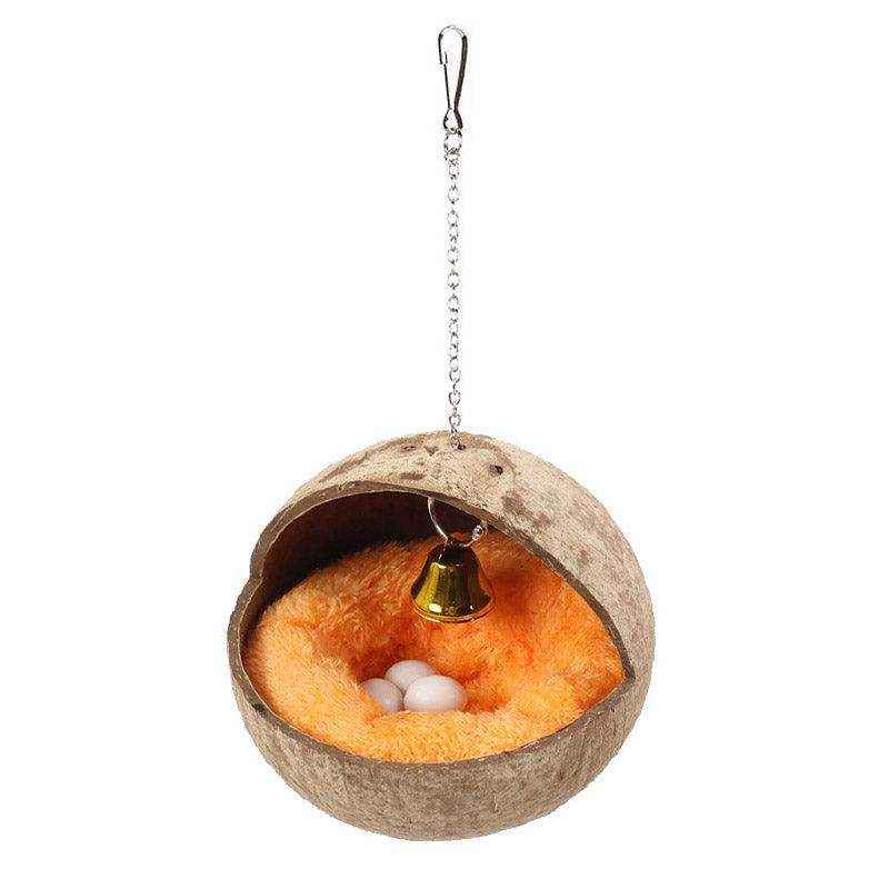 Coconut Shell Bird Nest With Plush Pad For Small Birds - Image 15
