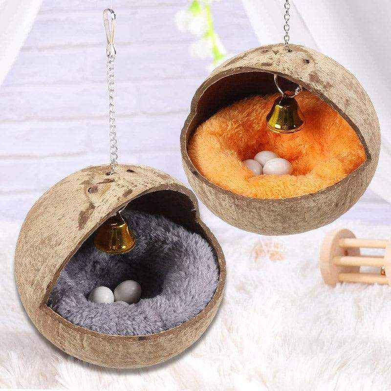 Coconut Shell Bird Nest With Plush Pad For Small Birds - Image 5