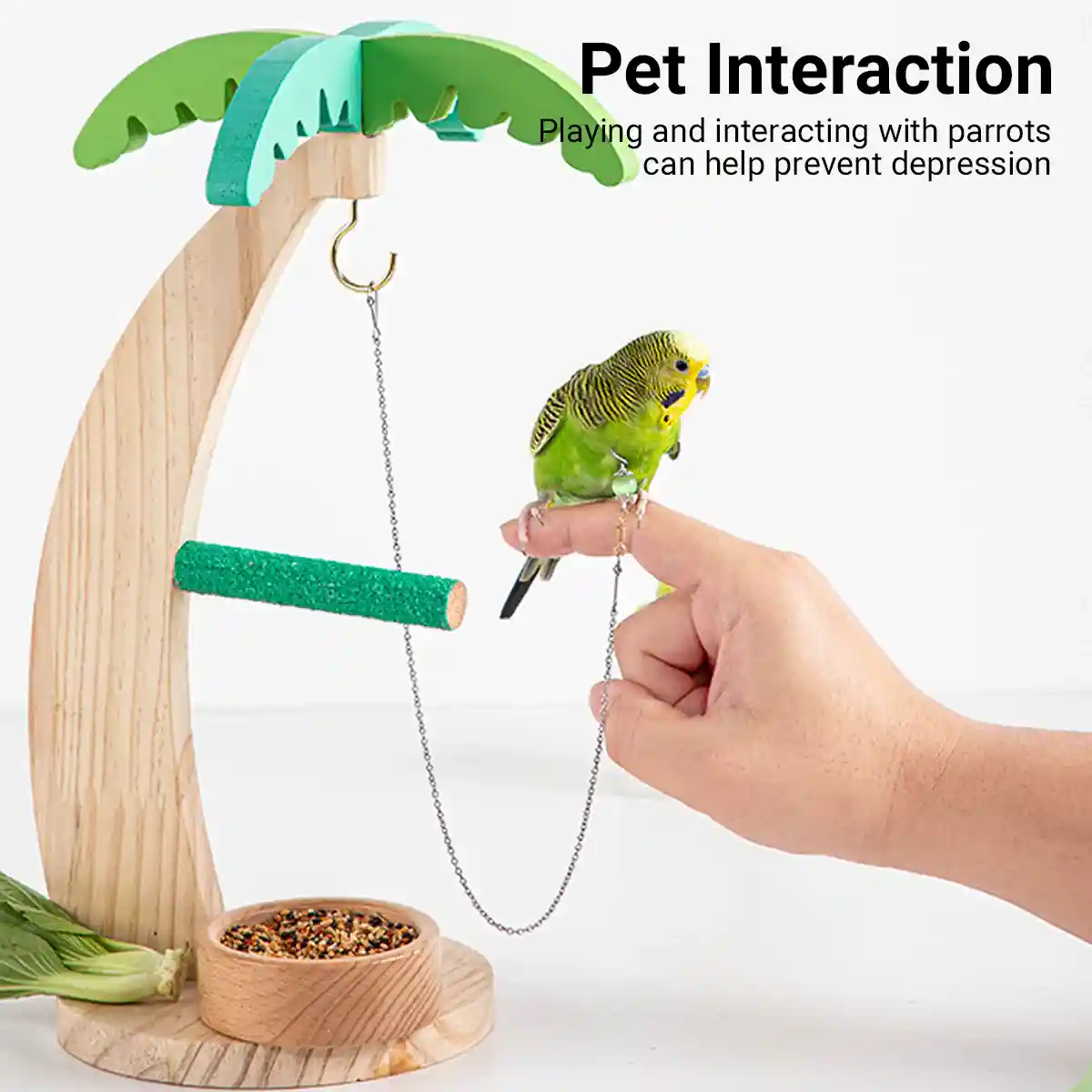 Coconut Tree Parrot Stand Wooden Bird Perch 33×14.5cm - Image 4