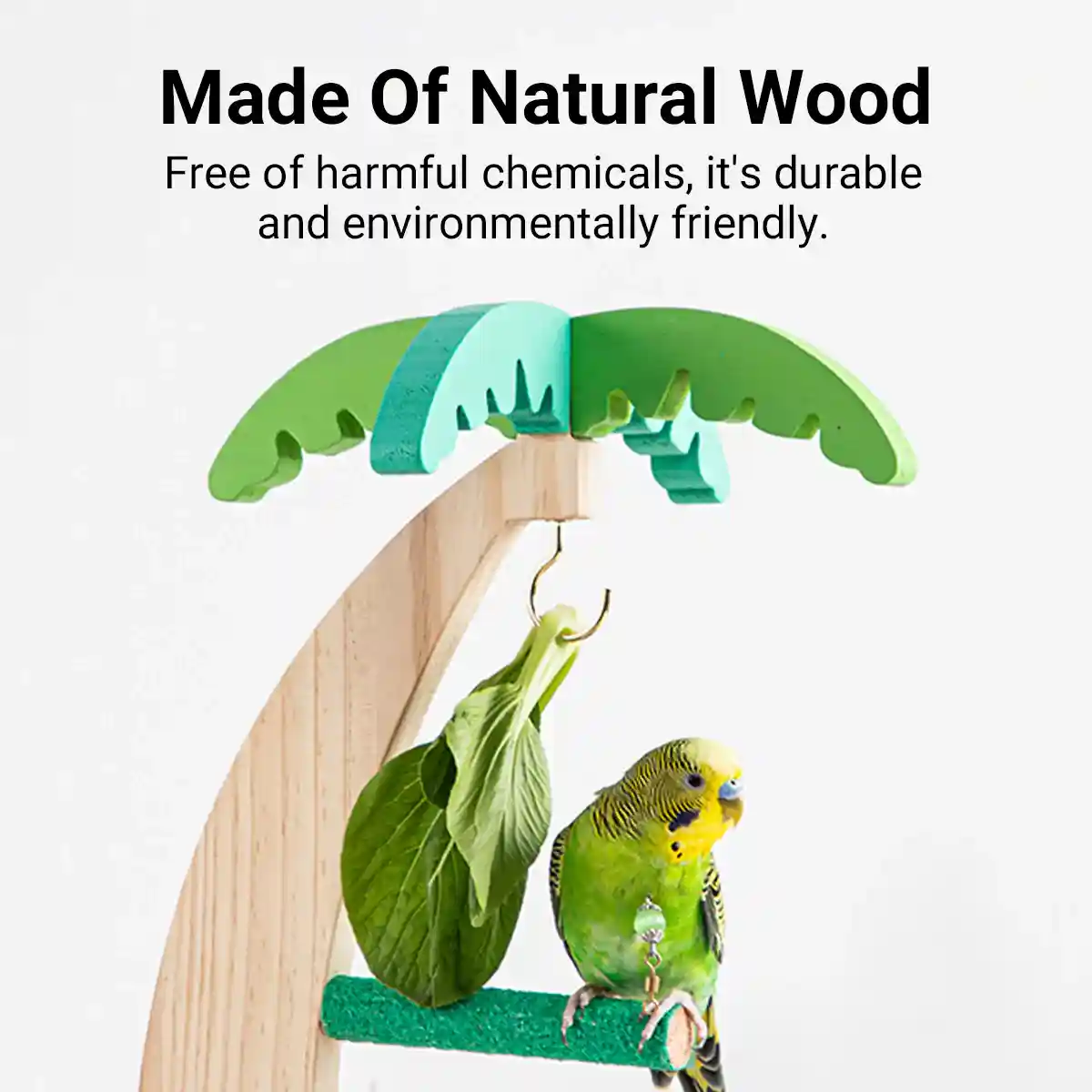 Coconut Tree Parrot Stand Wooden Bird Perch 33×14.5cm - Image 9