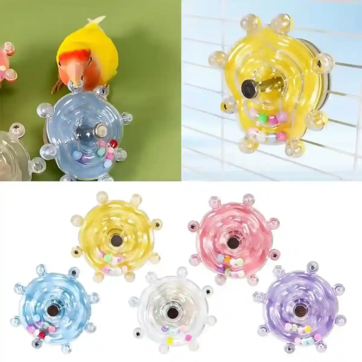 Colorful Rotating Bird Cage Toy Interactive Chewing Toy with Sound for Parrots - Image 2