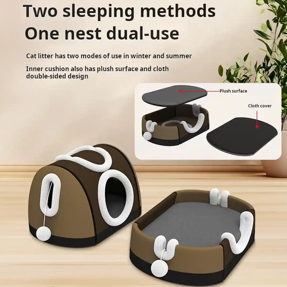 Convertible Cat Bed House Dual-Use Foldable Pet Nest - Image 5