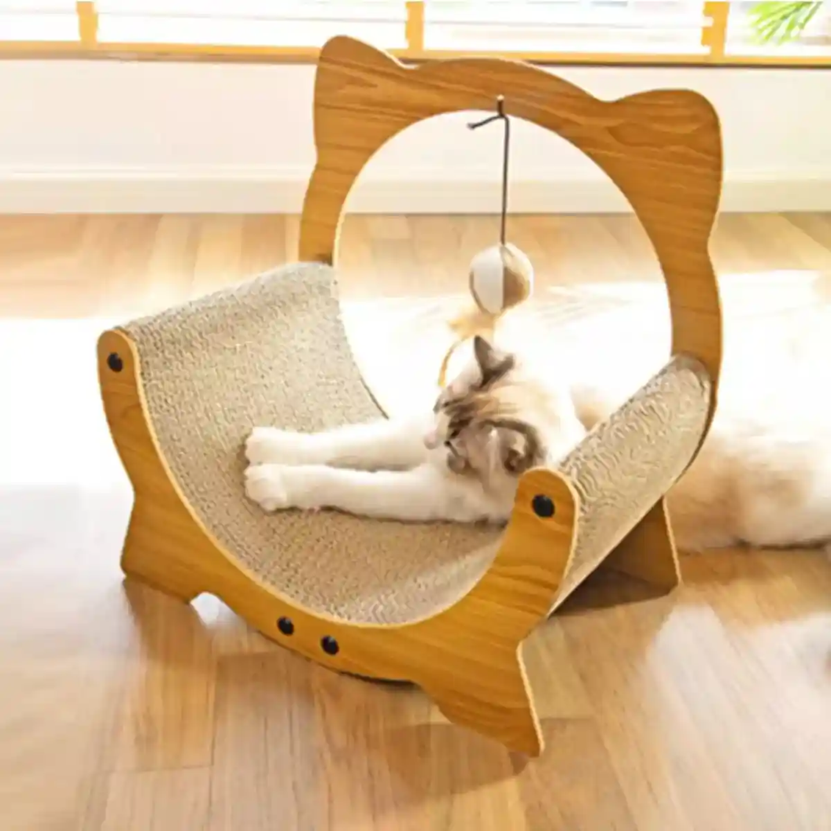Cradle Cat Nest 2-in-1 Cat Scratcher and Lounge with Hanging Toy - Image 11