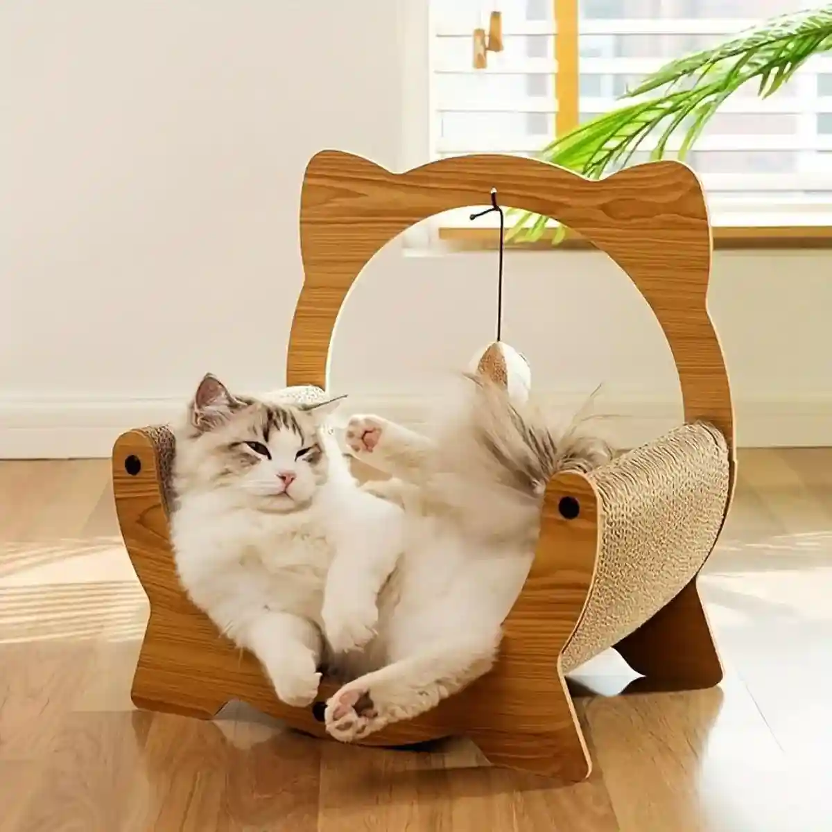 Cradle Cat Nest 2-in-1 Cat Scratcher and Lounge with Hanging Toy - Image 4
